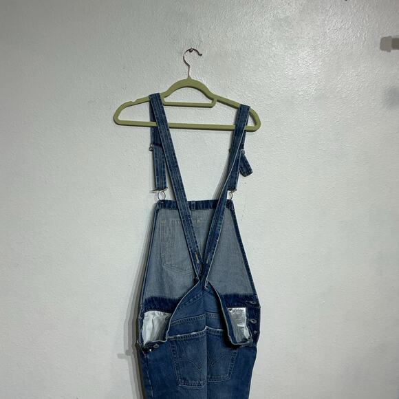 Levi's Blue Denim Distressed Straight Leg Overalls Sz M - Picture 7 of 12